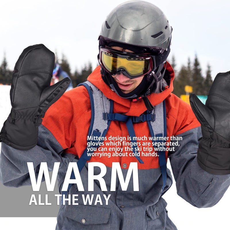 EXski Ski Mittens for Men, Waterproof Warm 3M Thinsulate Winter Snowboard Mitts with Wrist Leashes - Image 3